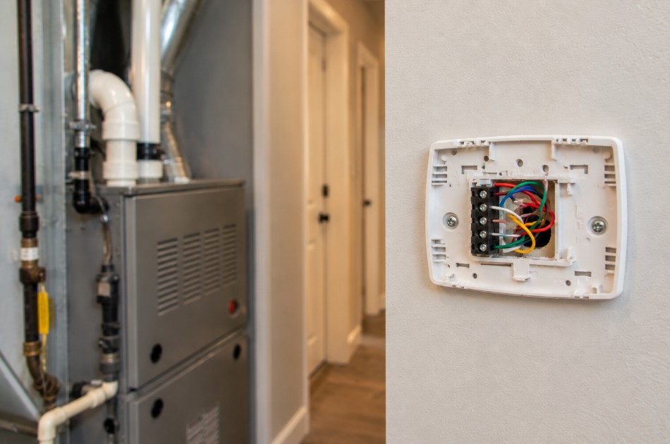 thermostat and wiring connection tested during an emergency repair in a Delano home