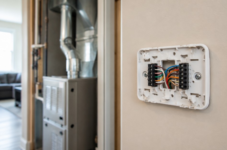 thermostat wiring inspected during an emergency repair call in Delano